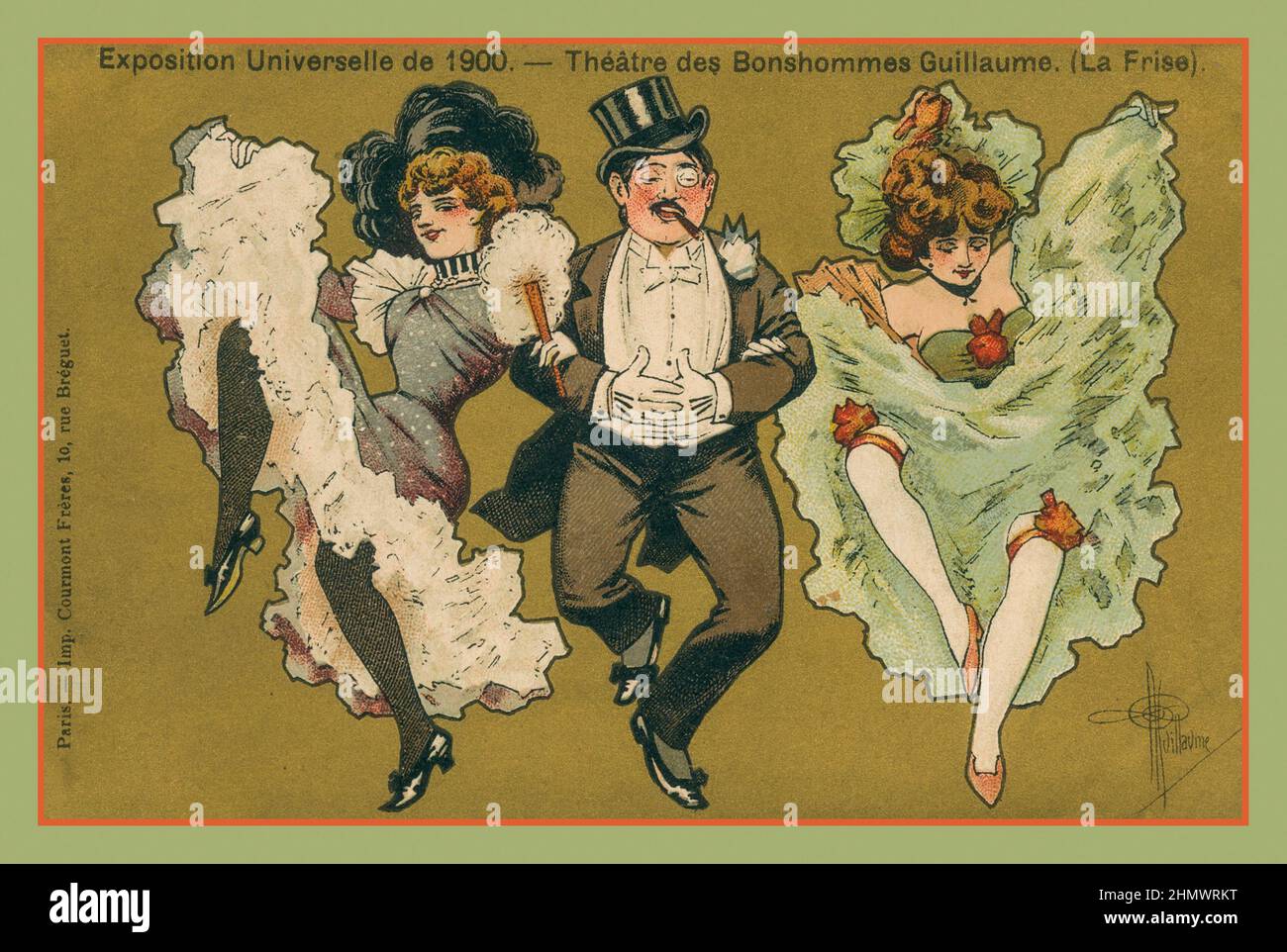 Vintage 1900s Poster card for Paris Exposition Universalle 1900 Theatre des Bonshommes. Guillame (La Frise) Paris France Stock Photo