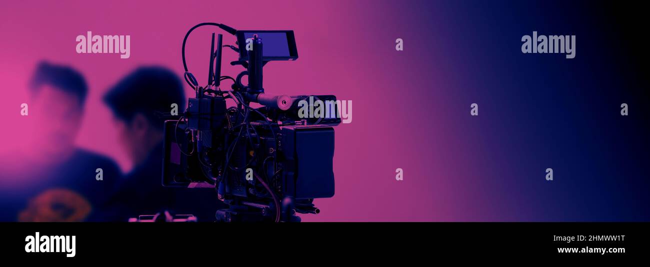 Recording video at studio. Camera records or filming for professional