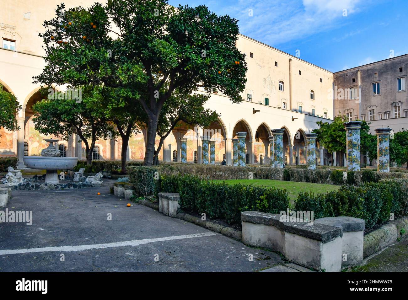 Naples Italy 02 13 2022 The Inner Courtyard Of The Monastery Of Santa Chiara Decorated With
