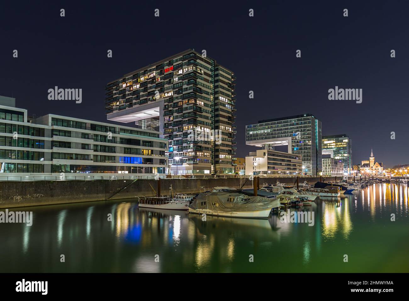crane house buildings at night in cologne Stock Photo Alamy