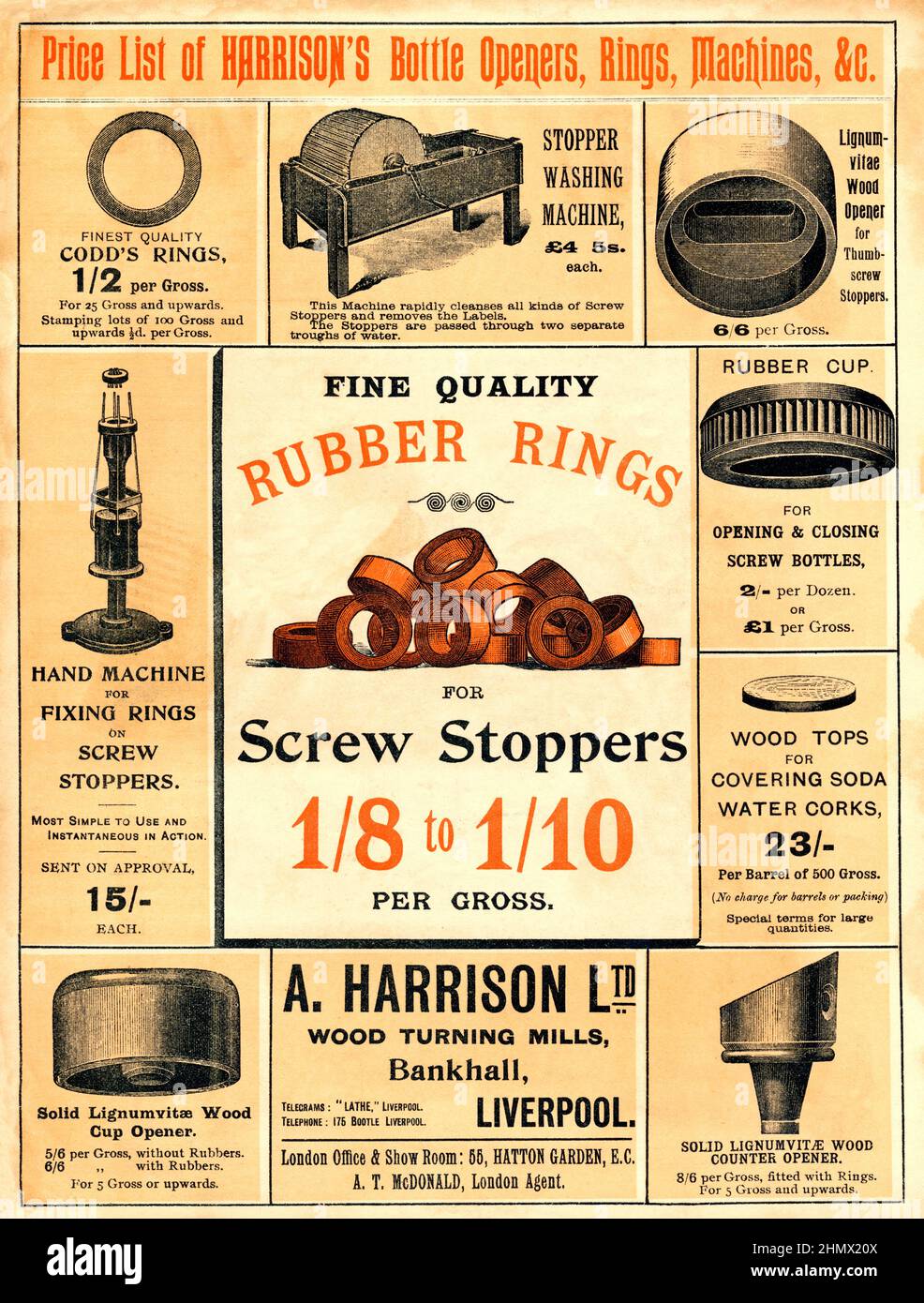 A vintage advert for Harrisons lignum vitae stoppers and corks from the Brewery Trade Gazette