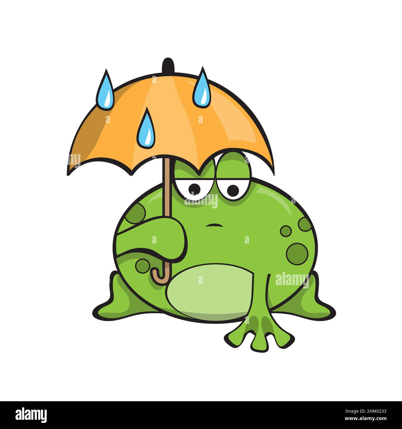 Sad frog under an umbrella. Rainy weather. Cartoon funny character ...