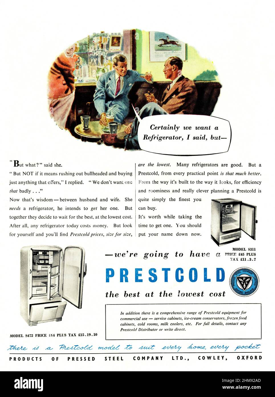 A vintage advert for Prestcold refrigerators, 1950 Ideal Home Magazine Stock Photo