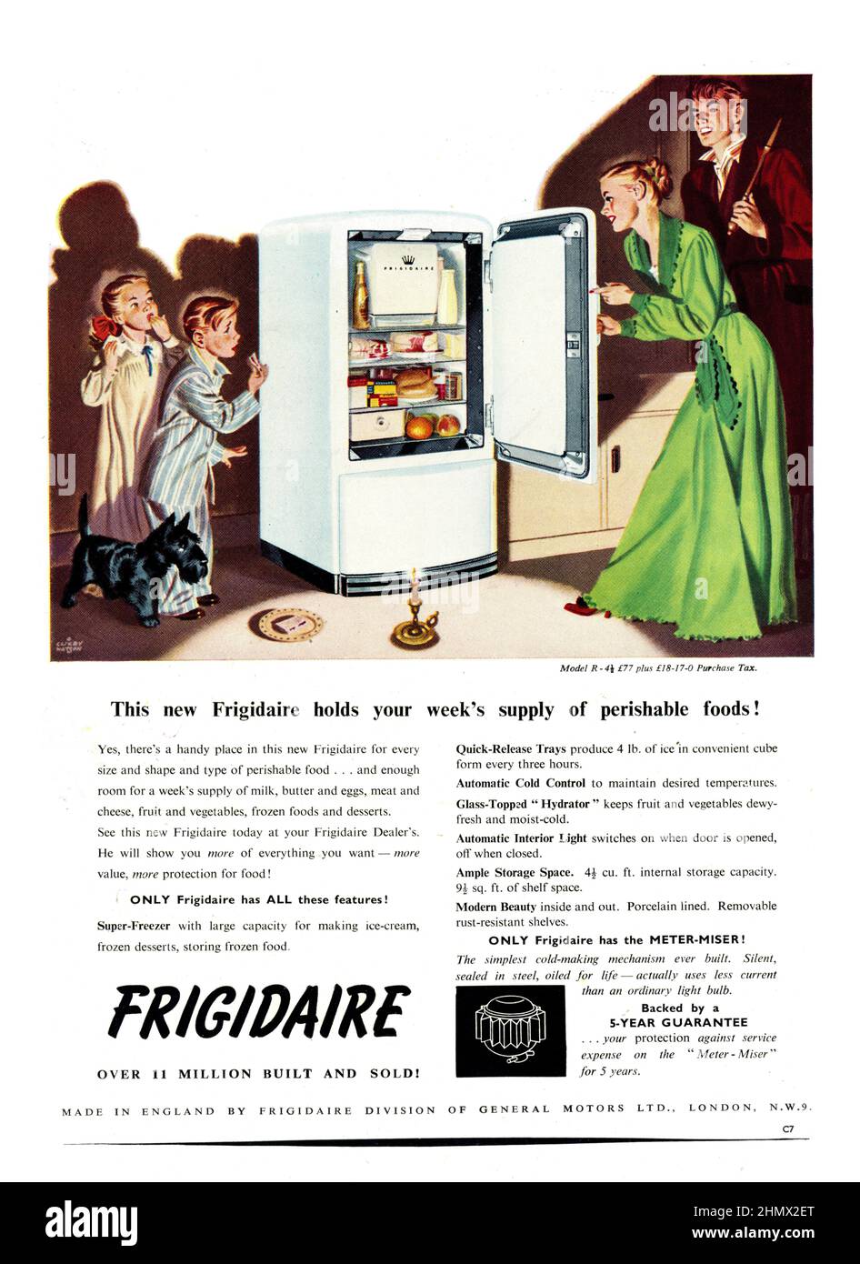 A vintage advert for Frigidaire refrigerators, 1950 Ideal Home Magazine Stock Photo