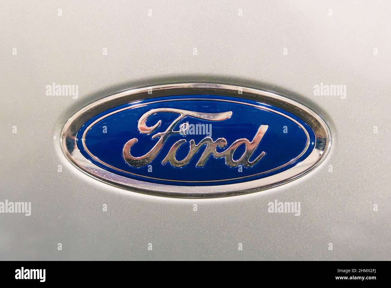 Udine, Italy (11th Feb 2022) - The oval emblem of the popular american brand Ford Stock Photo