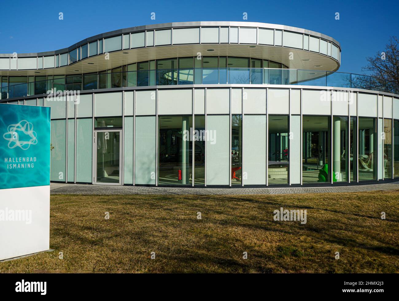 Building of the indoor swimming pool in Ismaning. Stock Photo