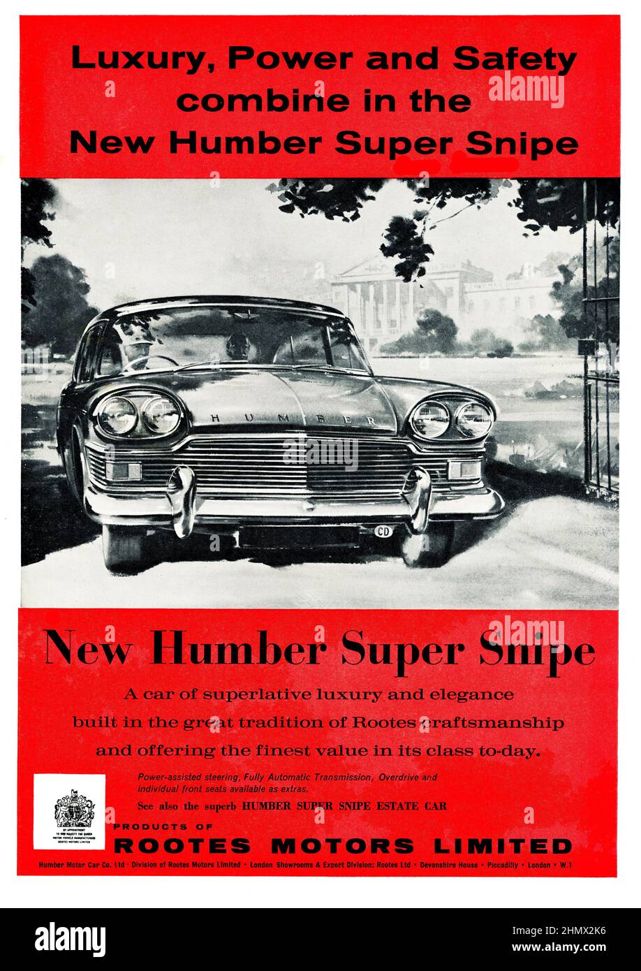 A vintage advert for the Rootes Group Humber Super Snipe car, from Motor Magazine, October 1960 Stock Photo