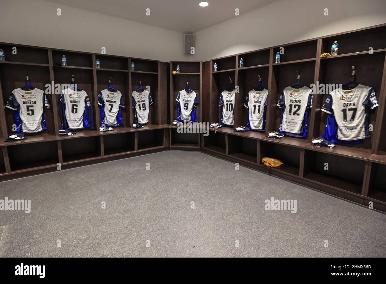 Warrington dressing room in preparation of their arrival Stock Photo