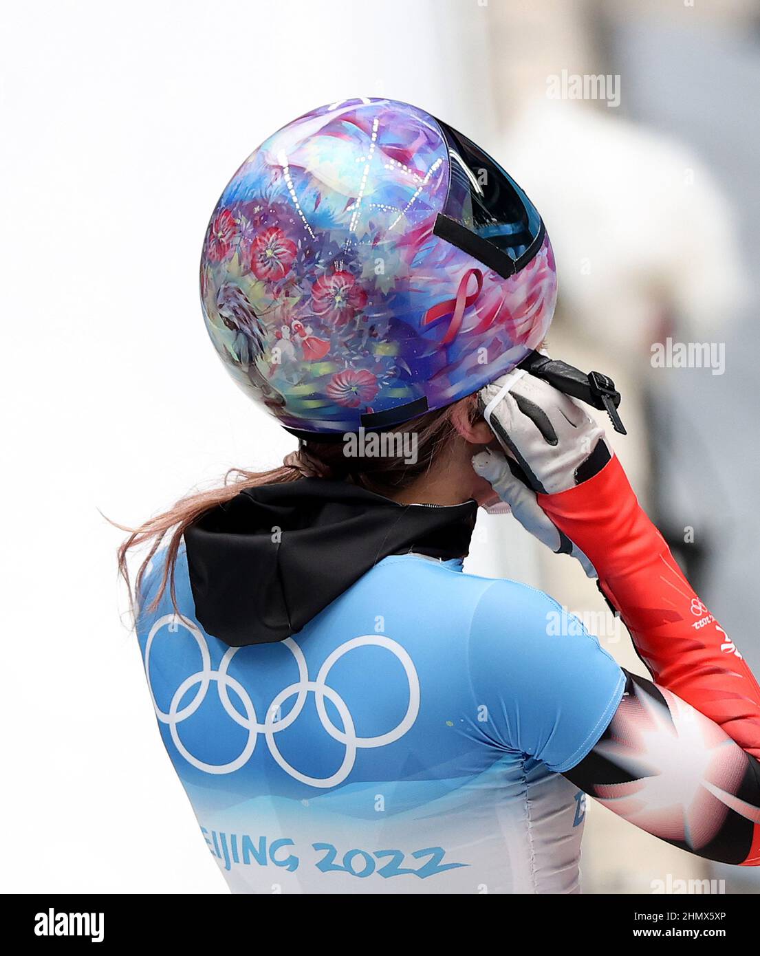 Beijing, China. 12th Feb, 2022. Mirela Rahneva of Canada competes during the skeleton women heat of Beijing 2022 Winter Olympics at National Sliding Centre in Yanqing District, Beijing, capital of China, Feb. 12, 2022. Credit: Yao Jianfeng/Xinhua/Alamy Live News Stock Photo