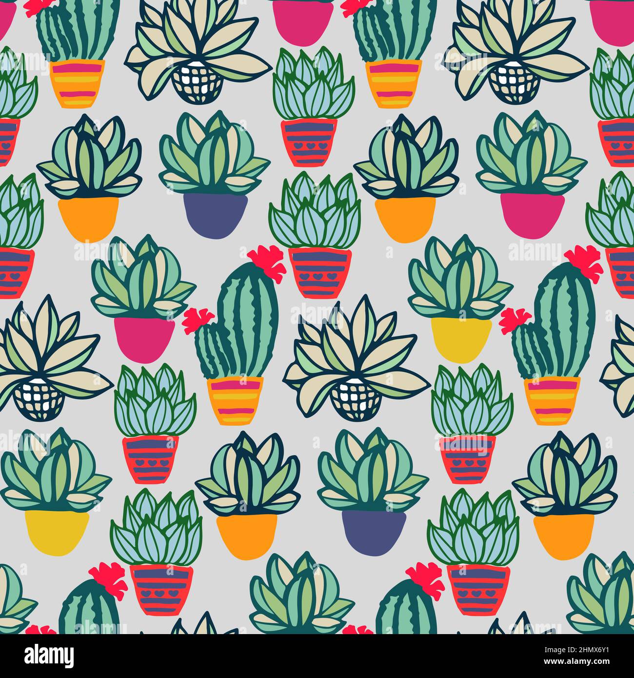 Cactus pastel color seamlees pattern, summer background Stock Vector