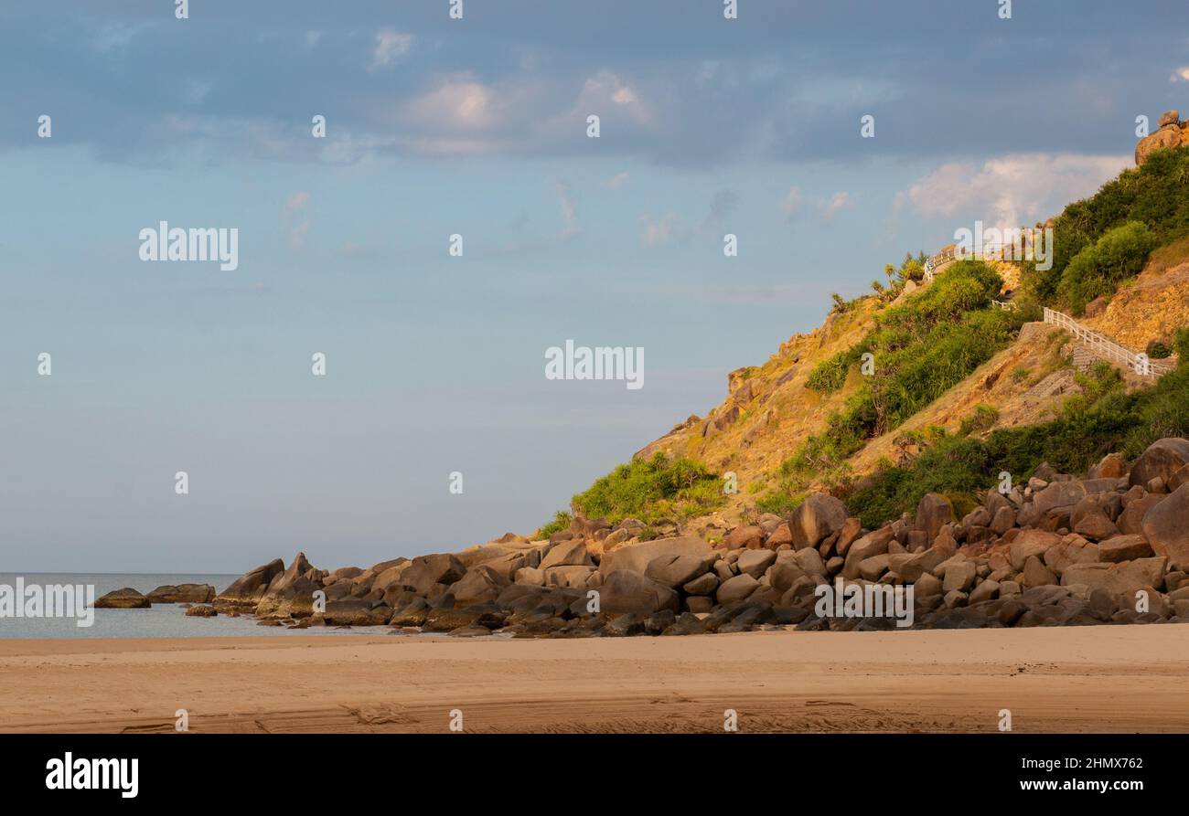 The stone coast of Vietnam. Large boulders on the beach. Stock Photo