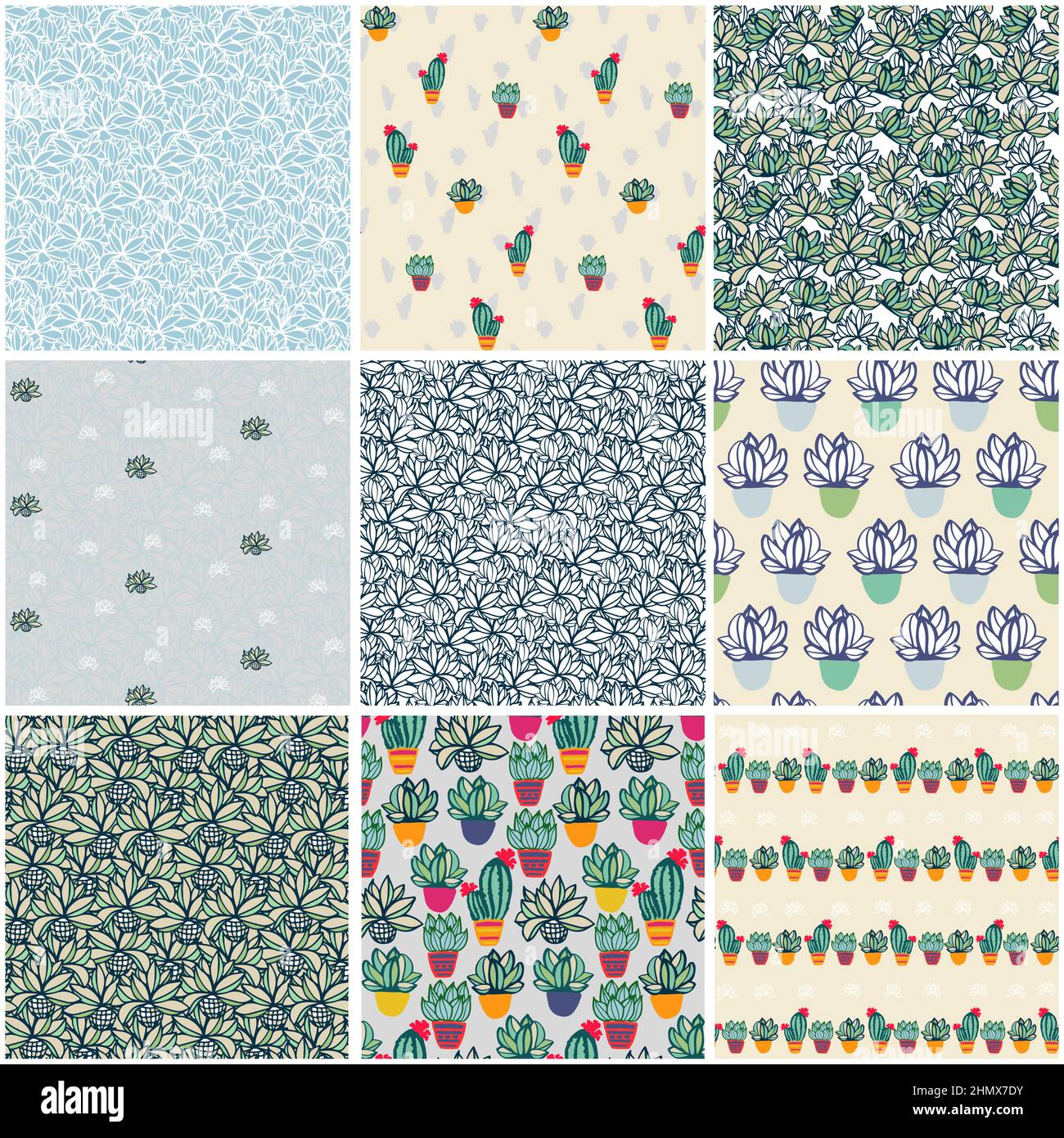 Cactus pastel color seamlees pattern set , summer background for textile Stock Vector
