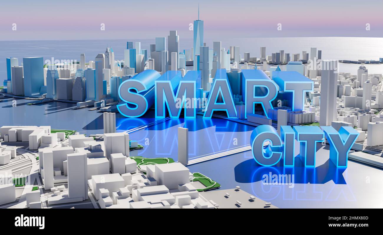 Smart city low poly mega city background, urban and futuristic technology concepts. 3D rendering. Stock Photo