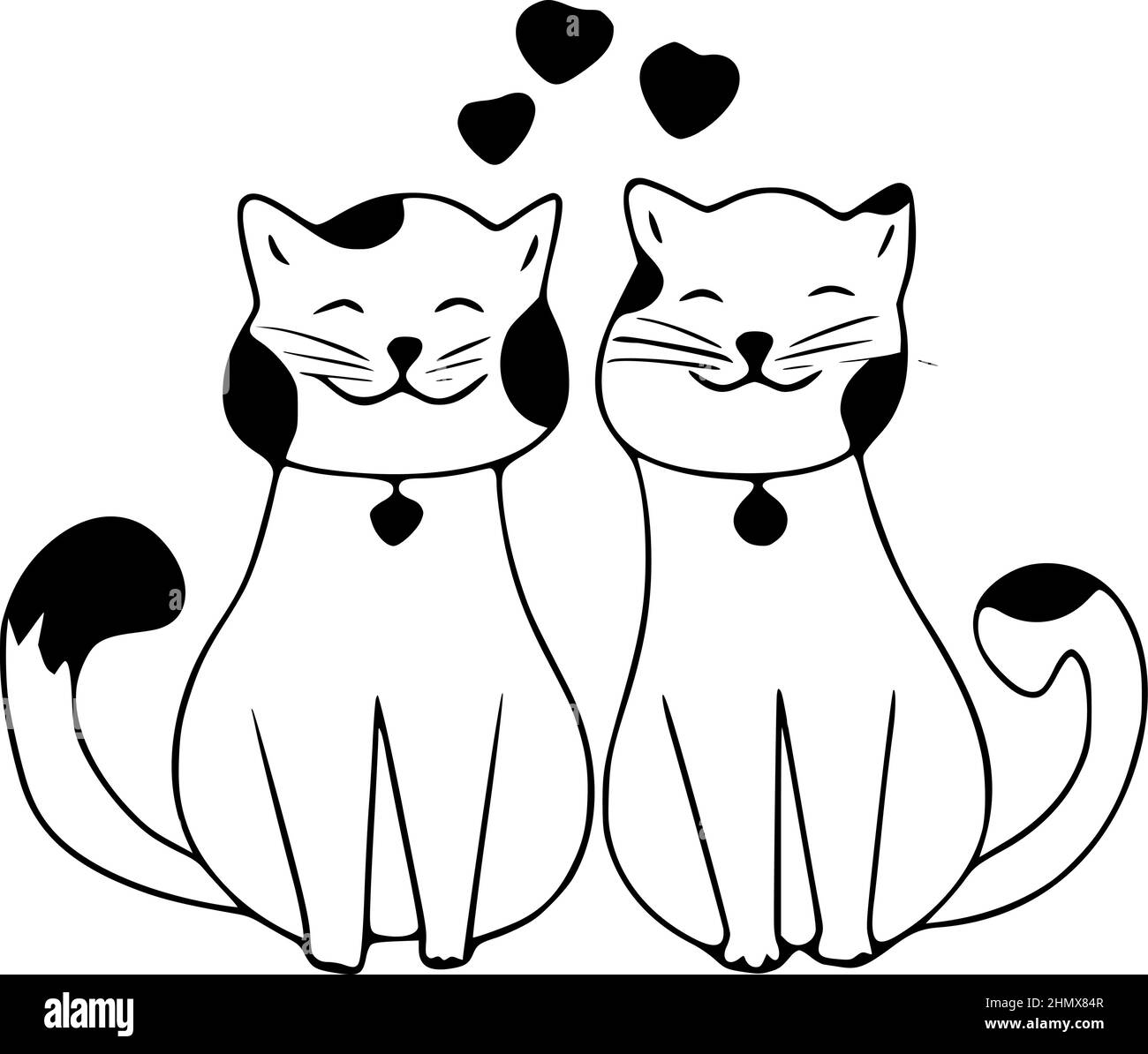Happy Lovers Cats Doodle Icon Cute Pets Vector Art On White Background