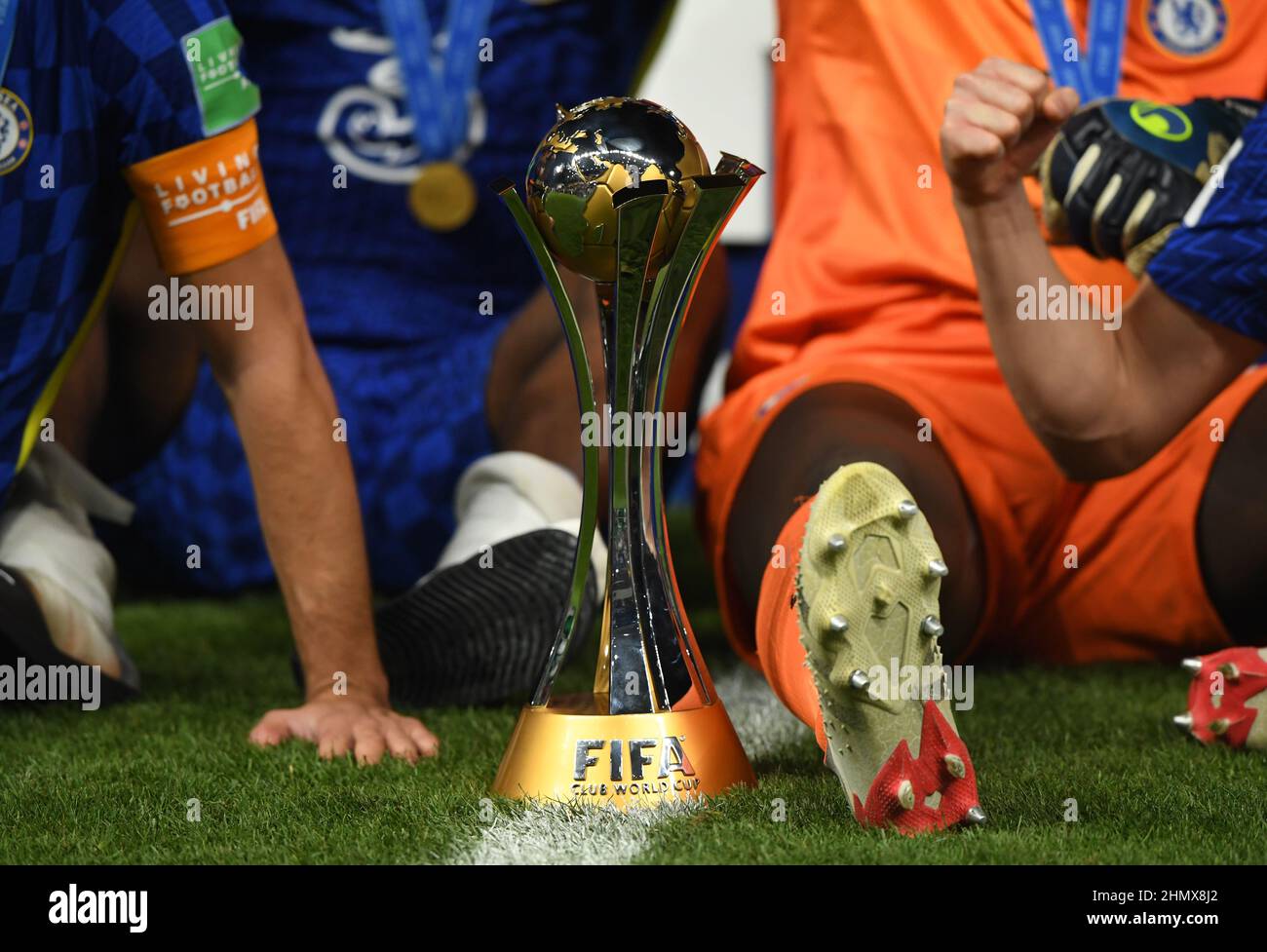 Chelsea players celebrate with the trophy after the FIFA Club World Cup