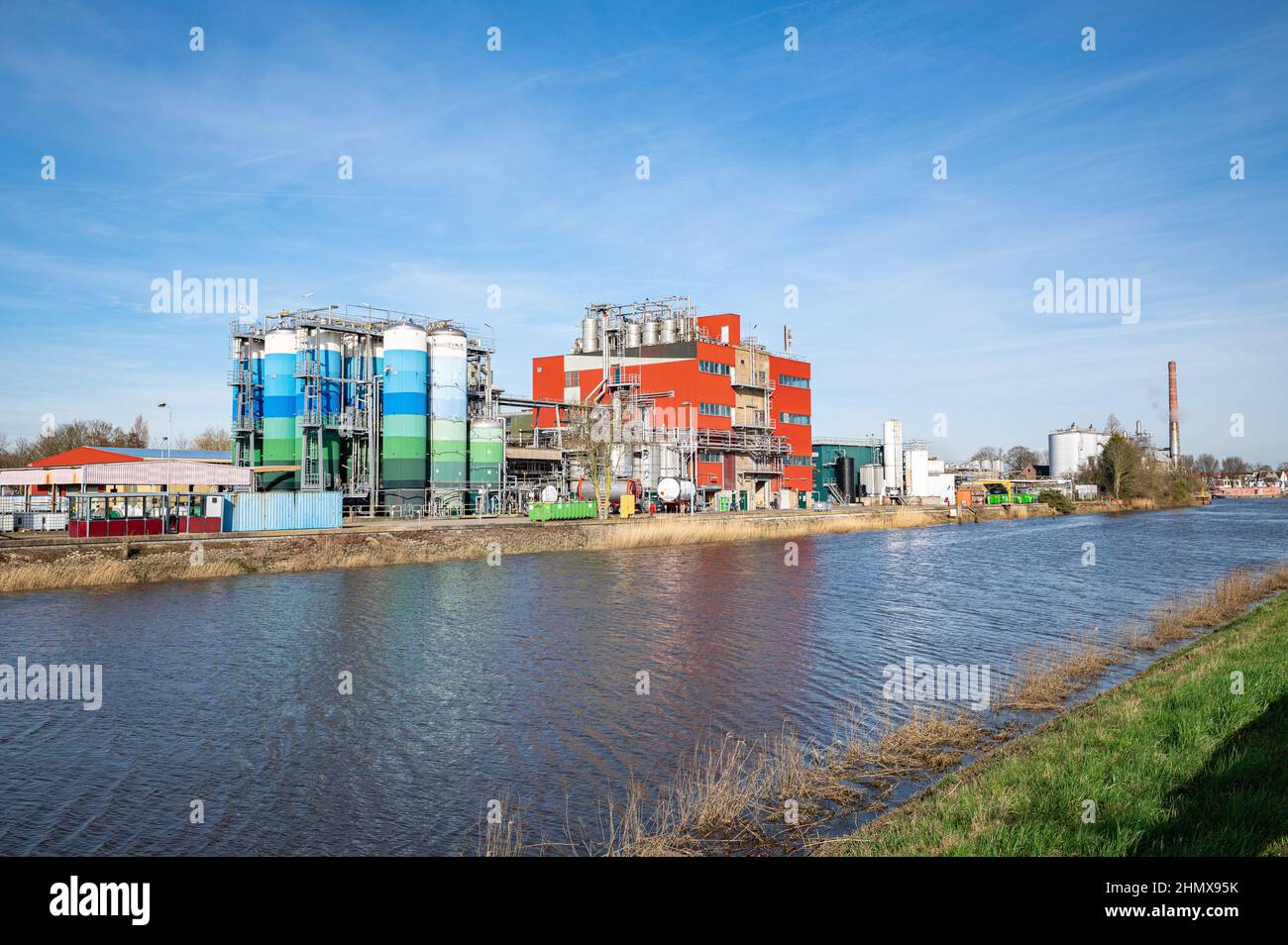 Chemical plant of Unichema along the river Hollandsche IJssel in Gouda, Netherlands Stock Photo