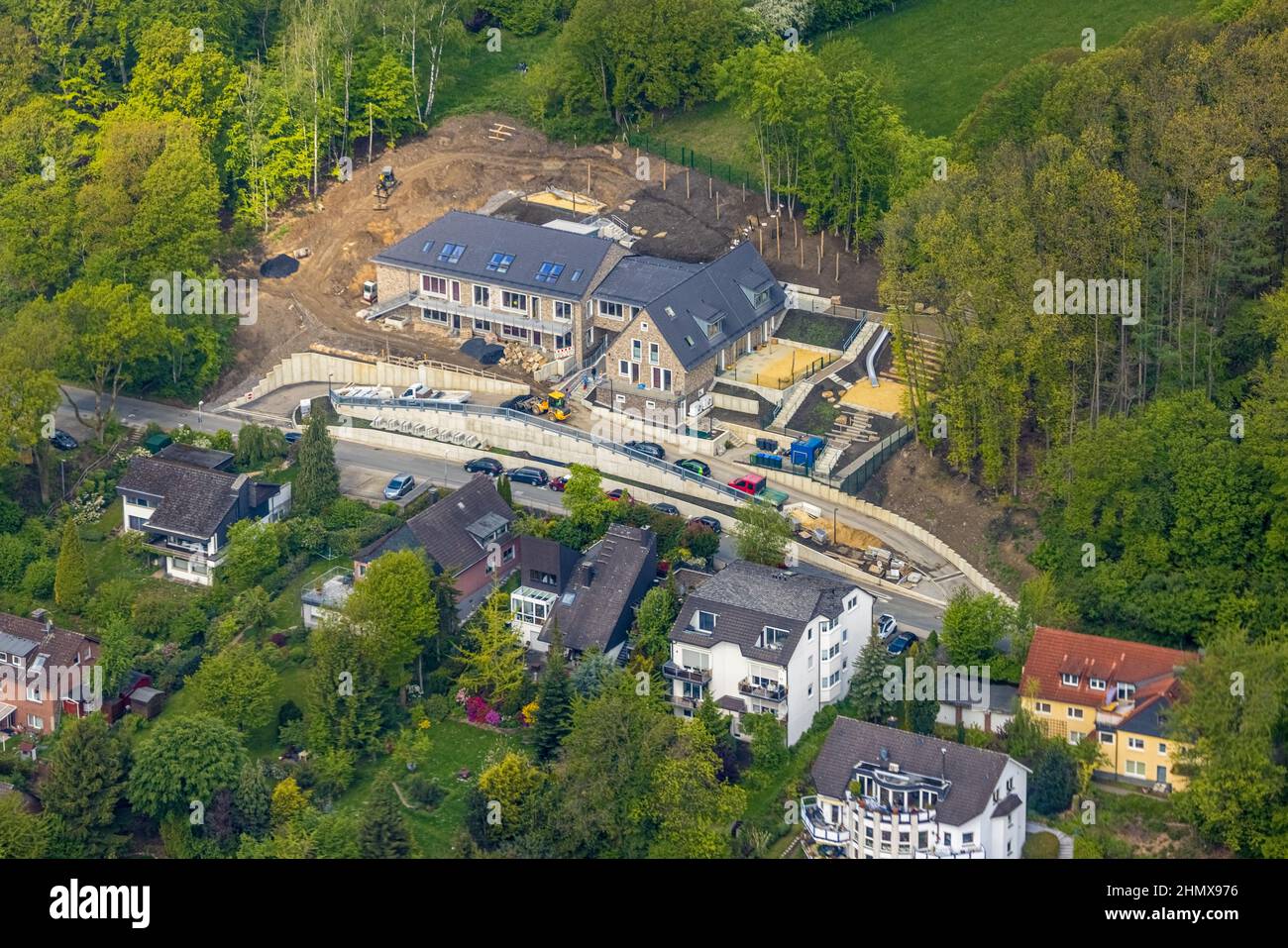  Foto zu Aerial view, construction site and new building Waldorf kindergarten at 