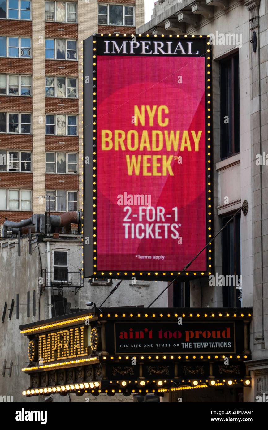 The Imperial Theater Facade and Marquee advertising "NYC Broadway Week