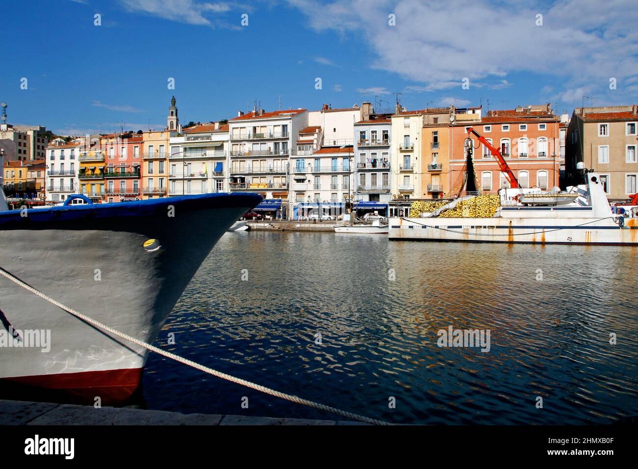 Port and buildings with colorful facades in Sete. Occitanie, France