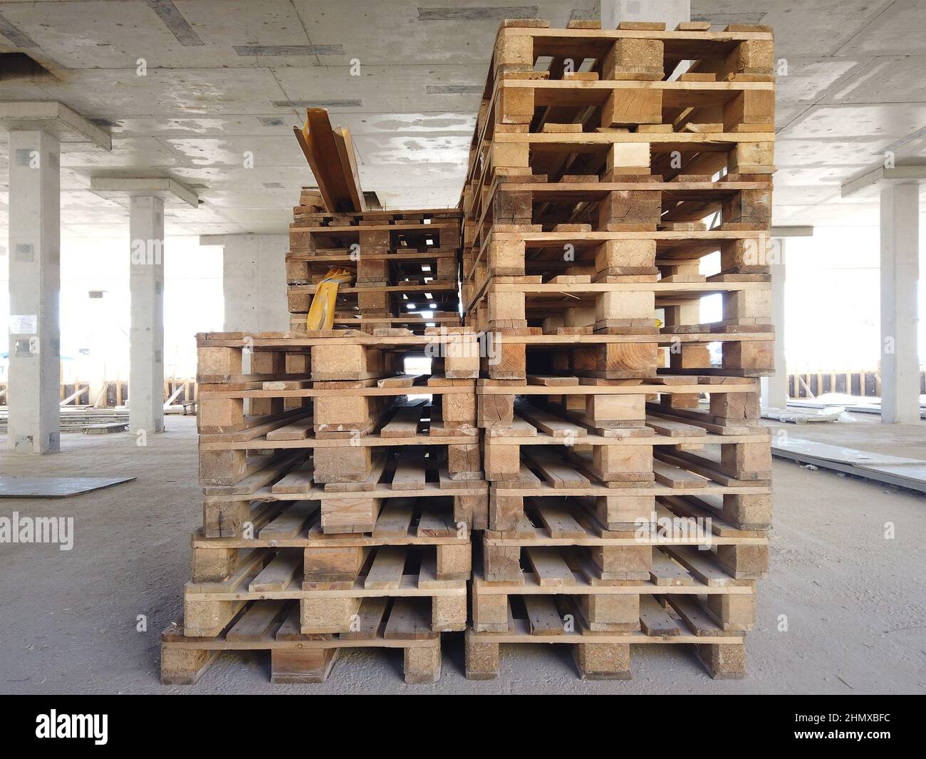 Wooden pallets at construction site Stock Photo