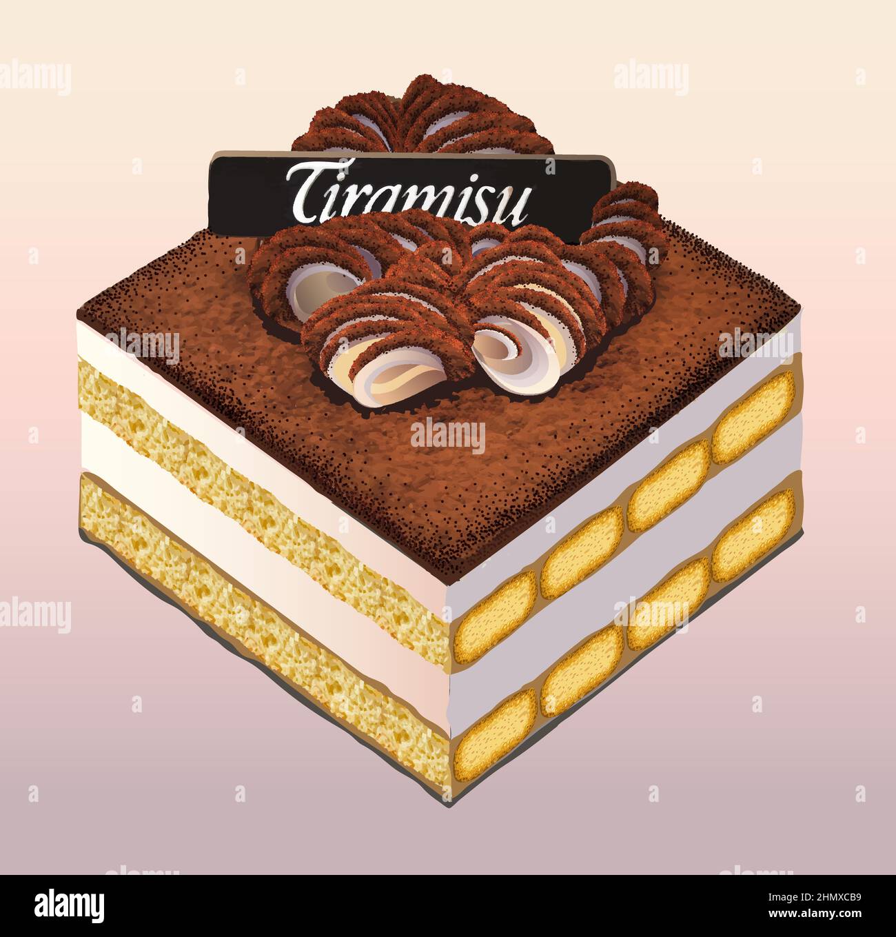 Italian Tiramisu Cake Layered with Whipped Cream and Mascarpone Cheese