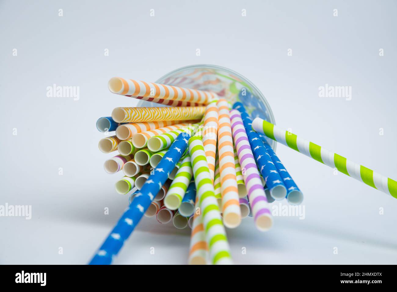 Drinking straws colorful coming together. Stock Photo
