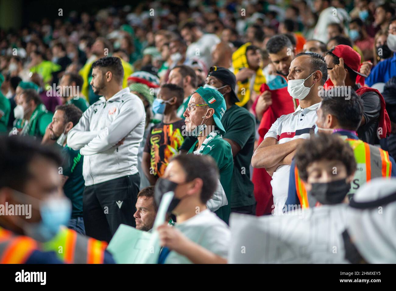 Abu Dhabi, Uae. 12th Feb, 2022. Abu Dhabi, UAE, Feb 12th 2021 Palmeiras Fans after Chelsea score second goal during the FIFA Club World Cup 2021 final football match between Chelsea and Palmeiras 2-1 at the Mohammed Bin Zayed Stadium in Abu Dhabi, UAE. Richard Callis/SPP Credit: SPP Sport Press Photo. /Alamy Live News Stock Photo