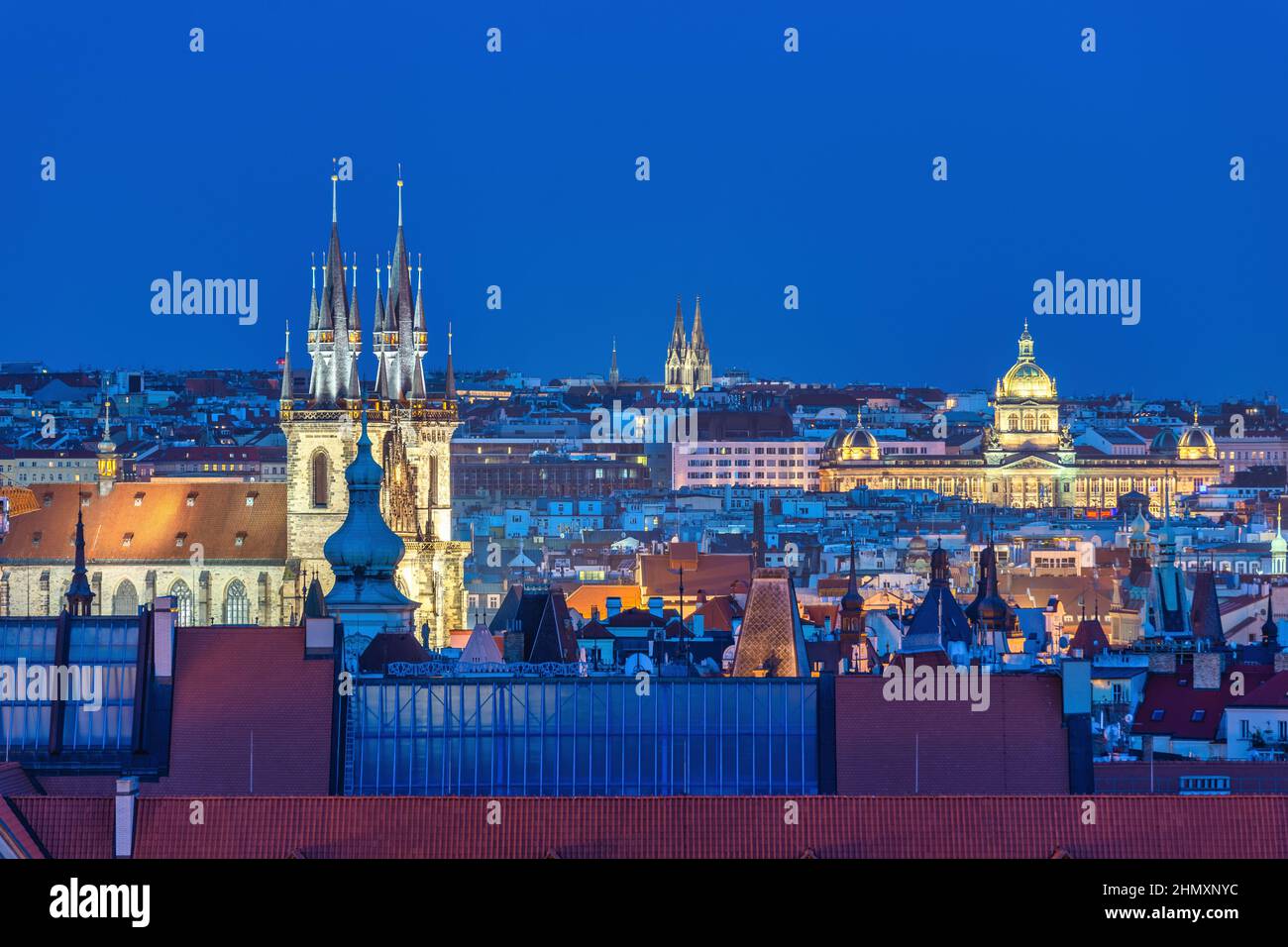 Prague Czech Republic, high angle view night city skyline at Prague old town, Czechia Stock Photo