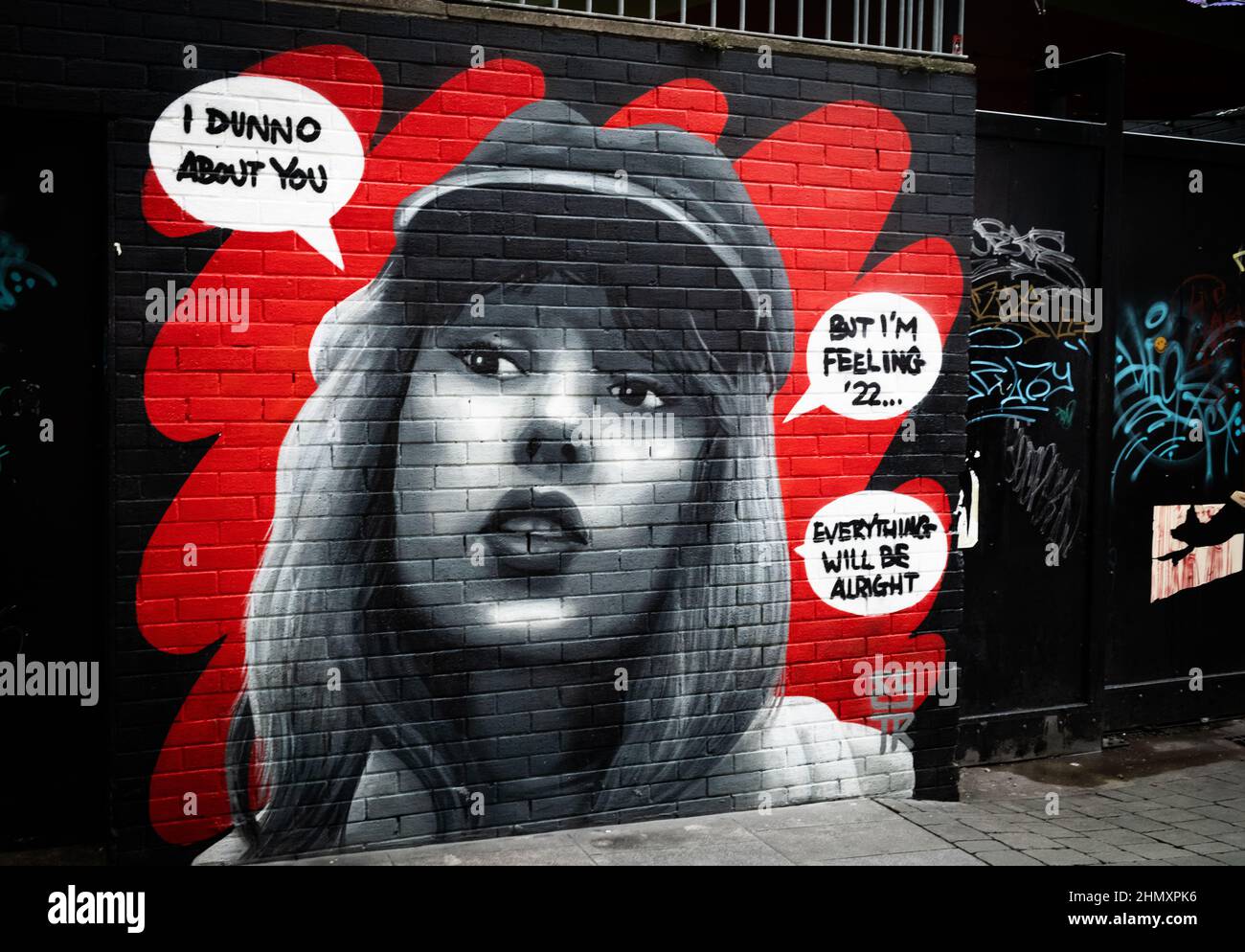 A piece of graffiti street art on the outside wall of The Bar