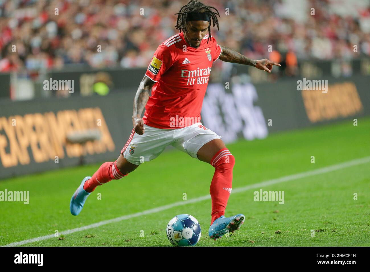 Lisboa, Portugal. 13th Feb, 2022. Valentino Lazaro defender of SL Benfica  in action during the Liga Portugal Bwin match between SL Benfica and CD  Santa Clara at Estádio da Luz on 12th