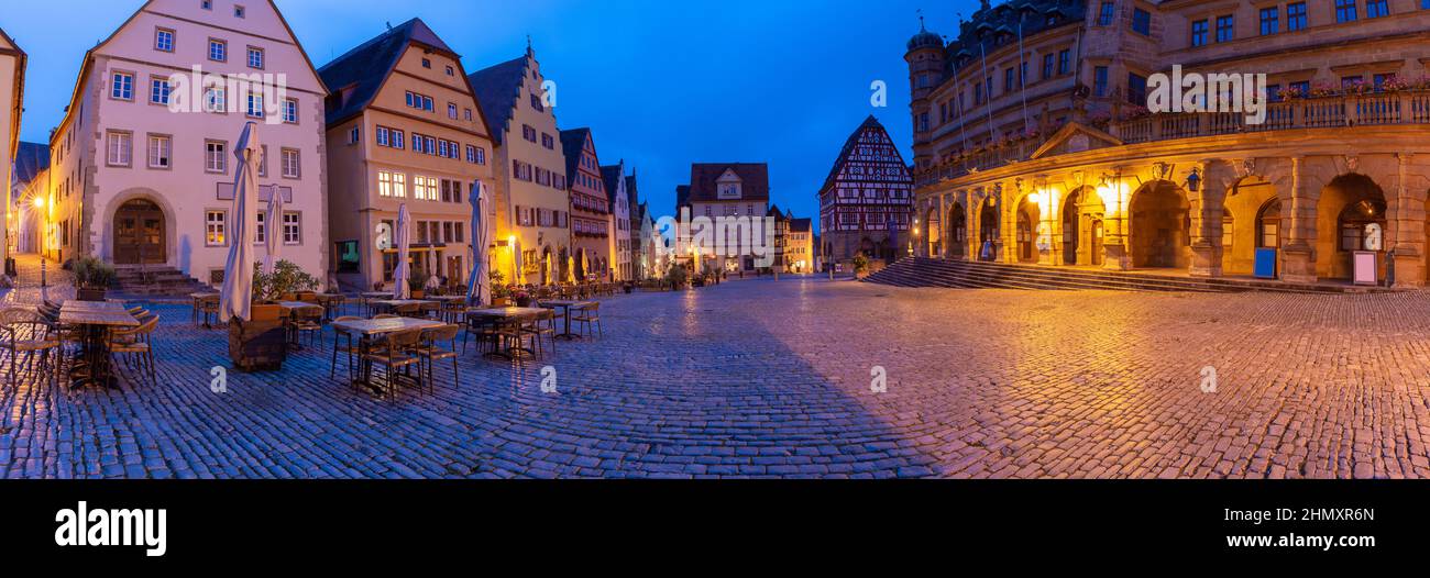 The old market square near the town hall at night. Rothenburg ob der