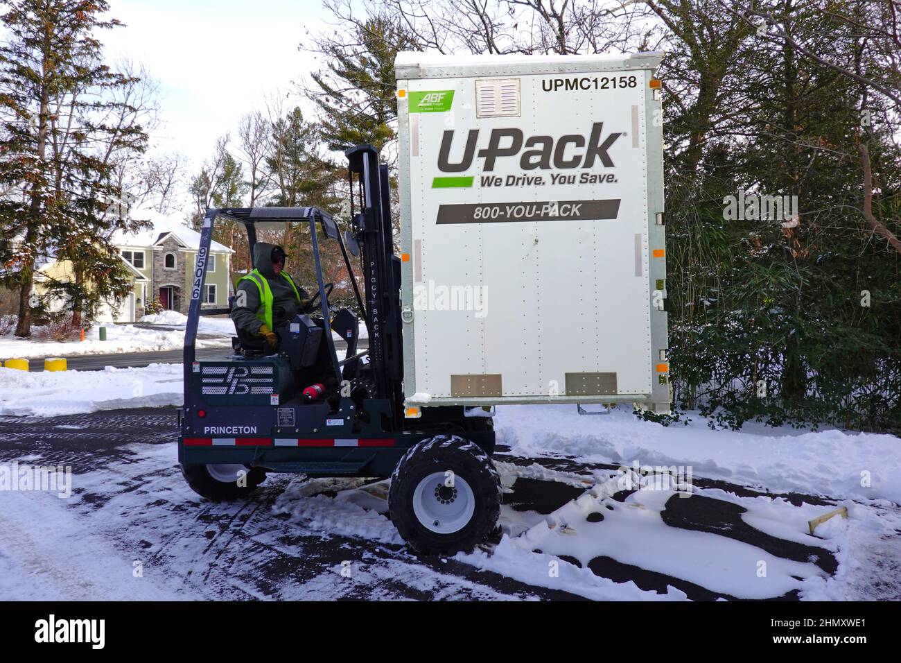 PRINCETON, NJ -27 JAN 2022- View of a pod container from U-Pack, a budget long-distance moving company using relocubes. Stock Photo
