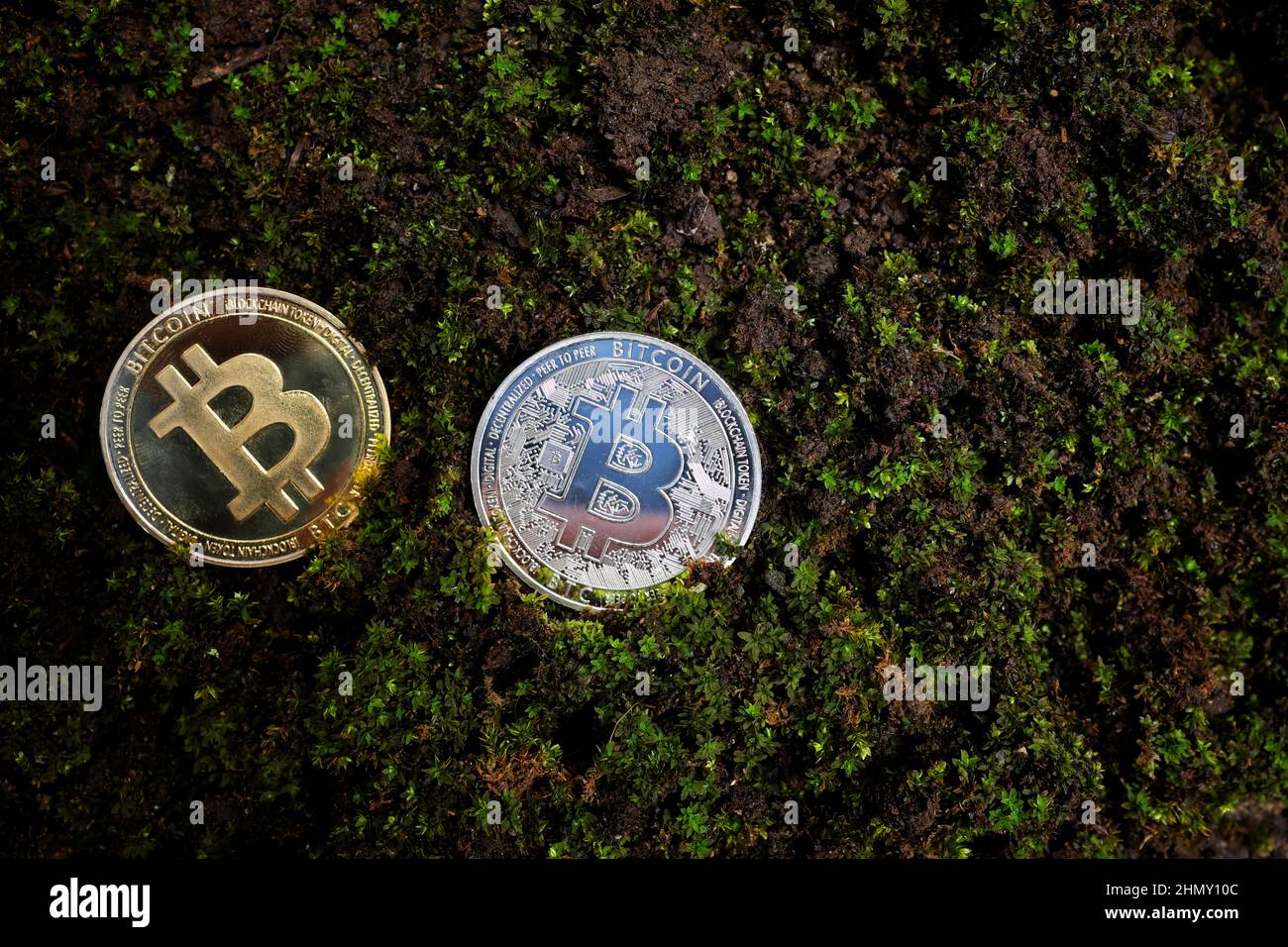 Bitcoin and crypto cryptocurrency mining, crackdown and price crash and FUD  concept. Bitcoin coins in cracked dark wall concrete Stock Photo - Alamy