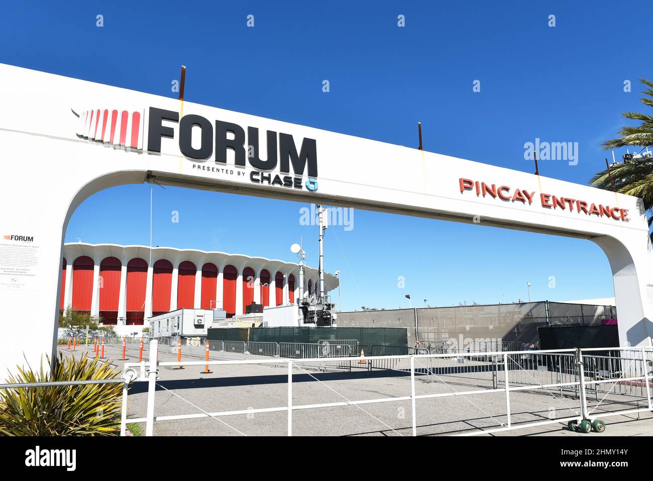 INGLEWOOD, CALIFORNIA - 12 FEB 2022: The Pincay Entrance to The Forum arena Stock Photo