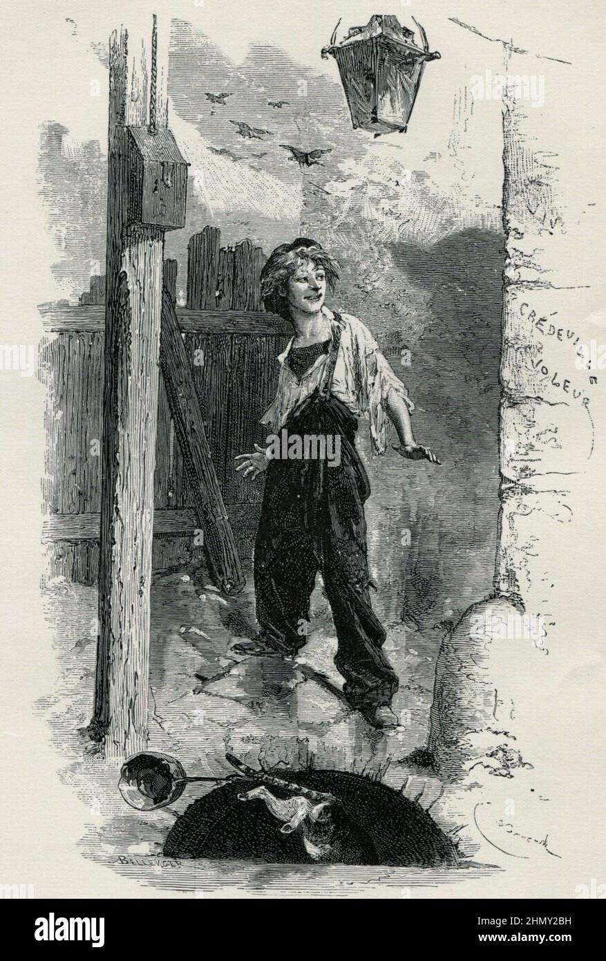 An illustration of Gavroche from Les Miserables by Victor Hugo Stock Photo