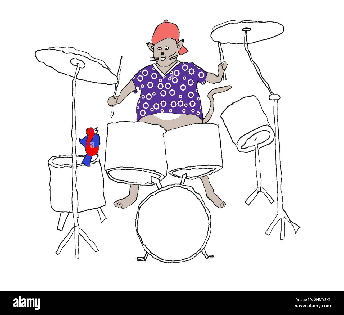 Cartoon of cat playing drums Stock Photo