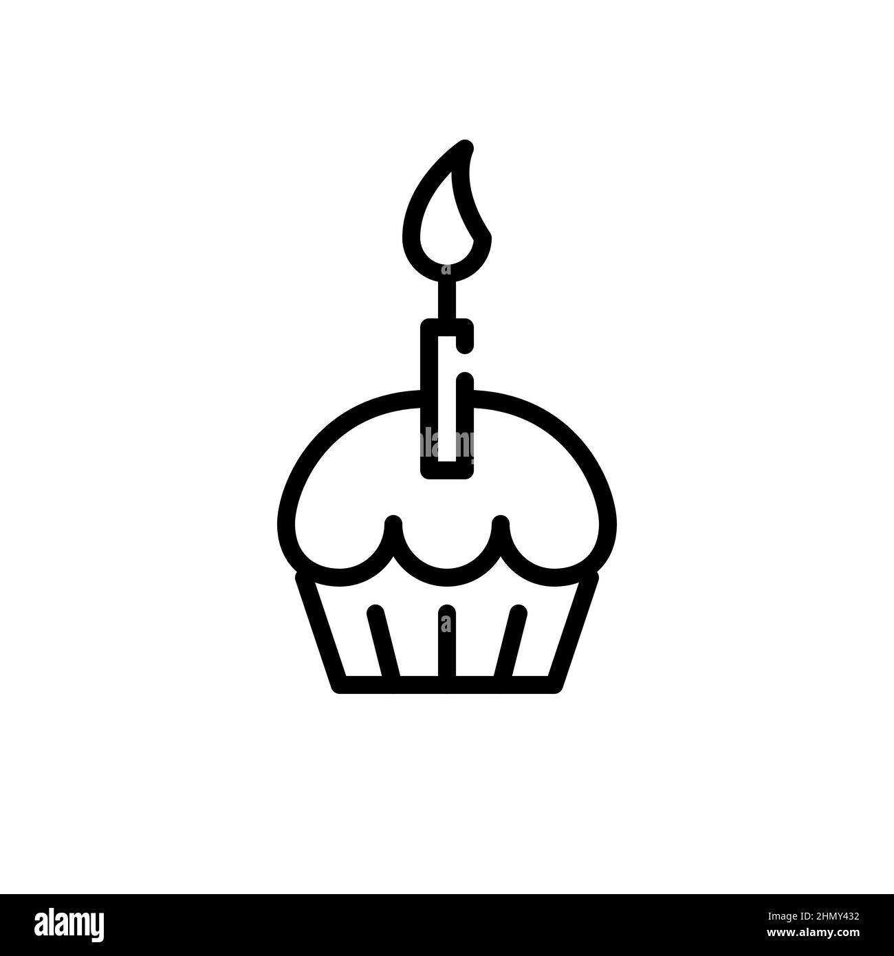 Cupcake with a candle. Pixel perfect, editable stroke icon Stock Vector