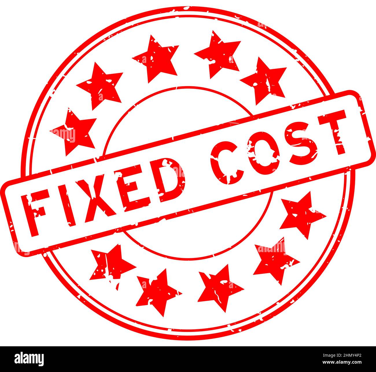 Grunge red fixed cost word with star icon round rubber seal stamp on