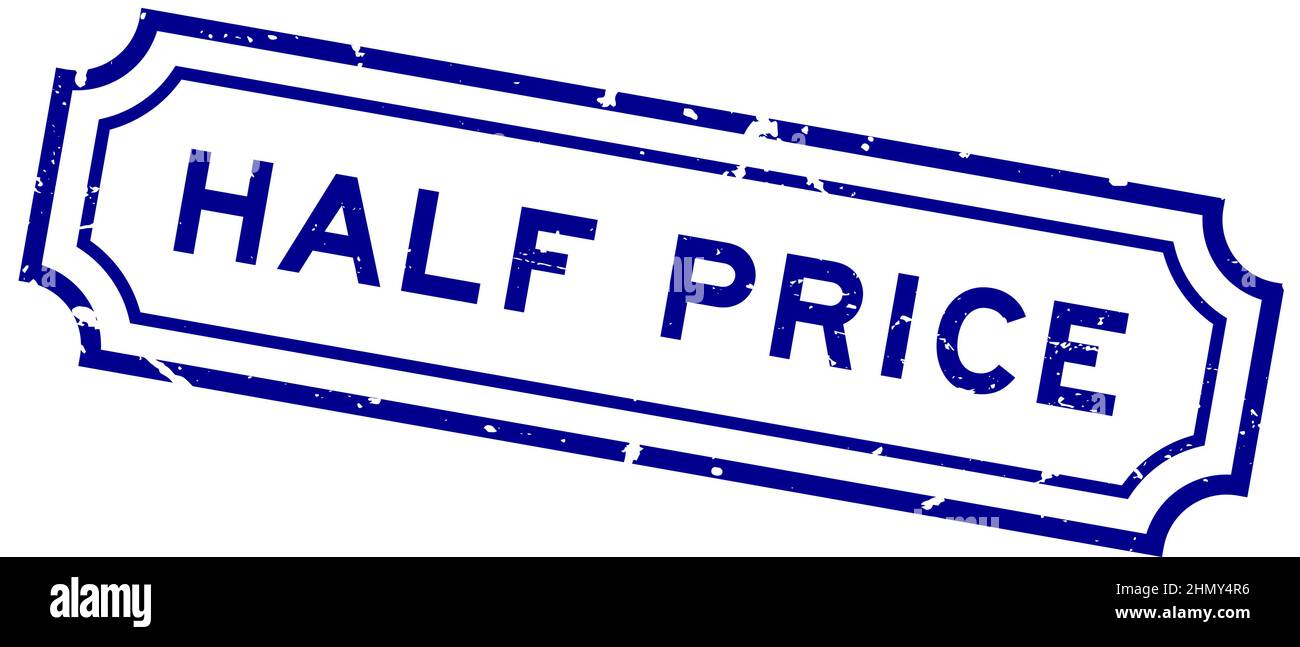 Grunge blue half price word rubber seal stamp on white background Stock