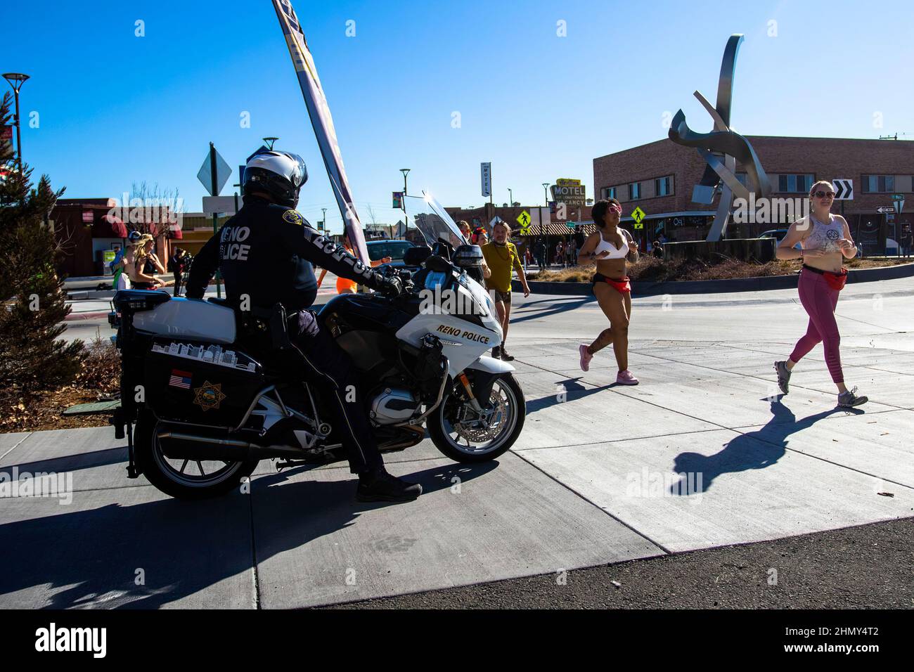 Reno, United States. 12th Feb, 2022. Police monitor the Cupid's Undie Run. Locals participate in the nationwide Cupidís Undie Run which raises money to treat and research neurofibromatosis. Credit: SOPA Images Limited/Alamy Live News Stock Photo