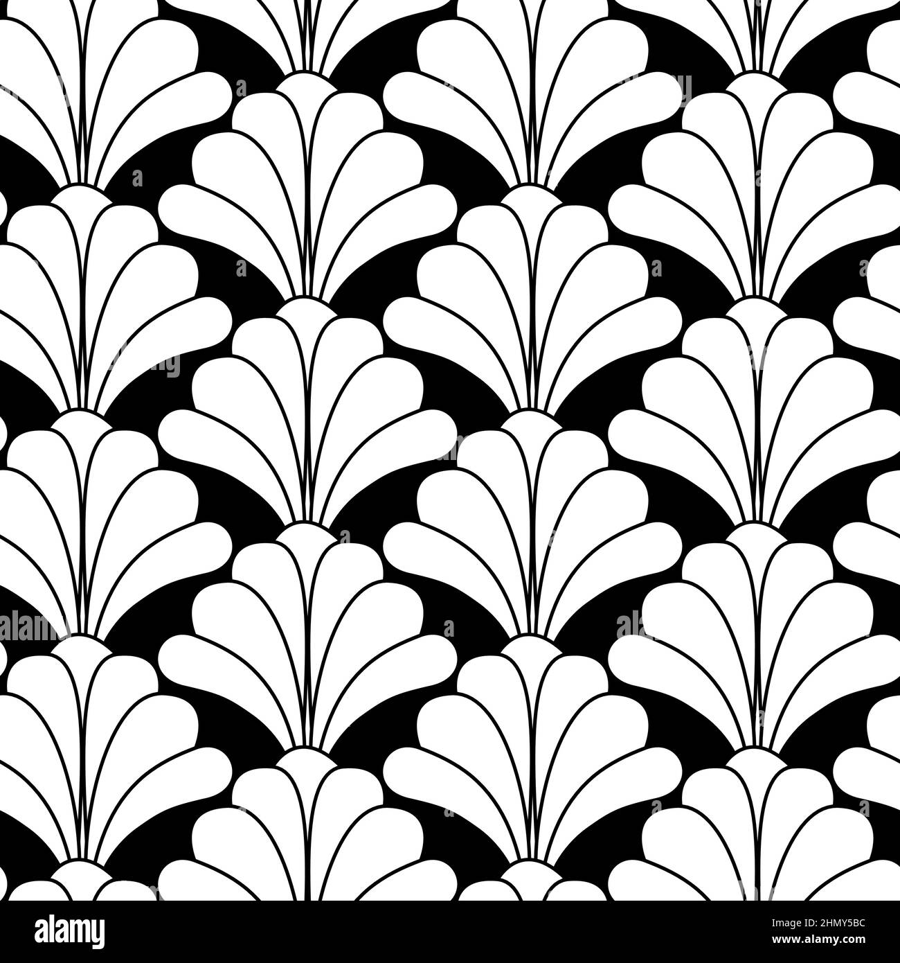 Art Deco Gatsby Style Black and White Floral Seamless Pattern Stock