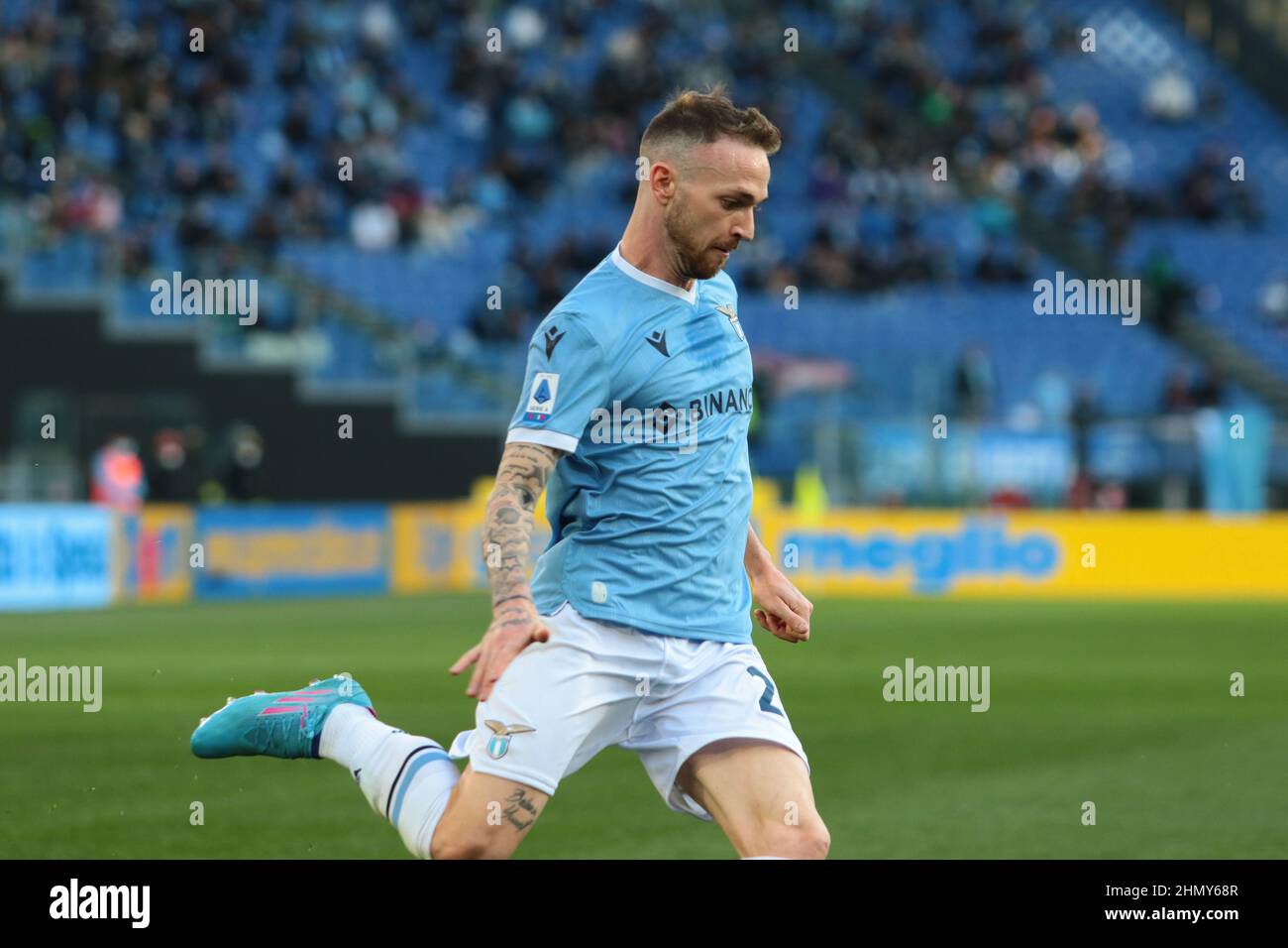 Rome, Rome, Italy. 12th Feb, 2022. Manuel Lazzari of SS LAZIO gestures  during the Italian Serie A 2021/22 football match between S.S. Lazio and  Bologna FC at the Olimpico Stadium in Rome,