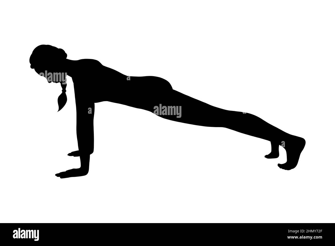 High plank exercise. Fit planking woman silhouette training in the gym. Vector illustration in white background Stock Vector