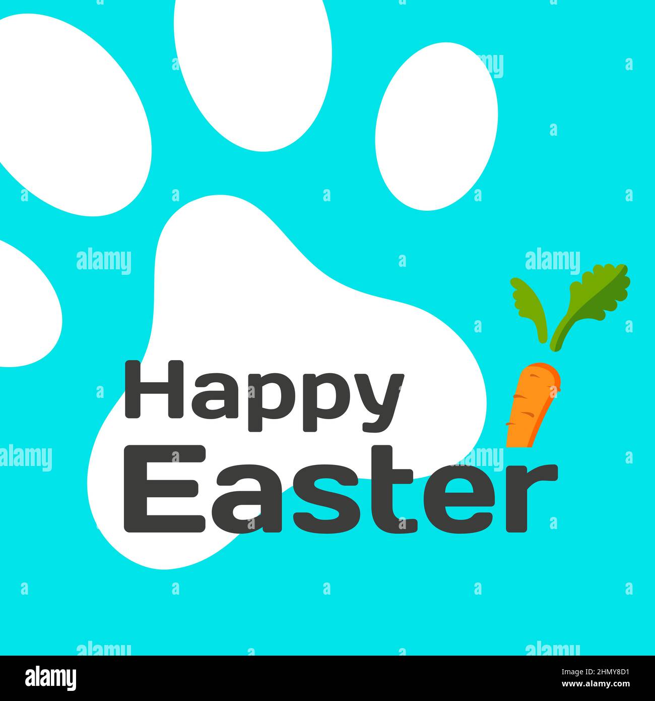 Happy Easter card with rabbit paw print and carrot. Vector Stock Vector ...