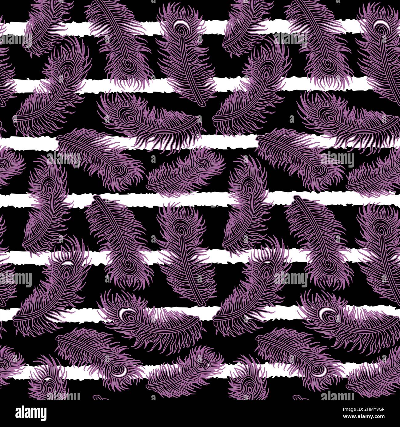 Purple Feather Pattern on Stripe Background Stock Vector