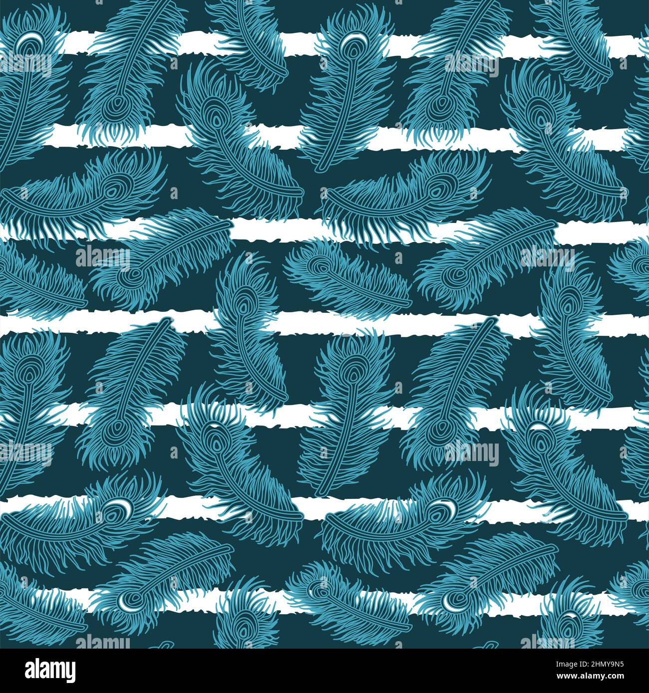 Teal Feather Pattern Design Background Stock Vector