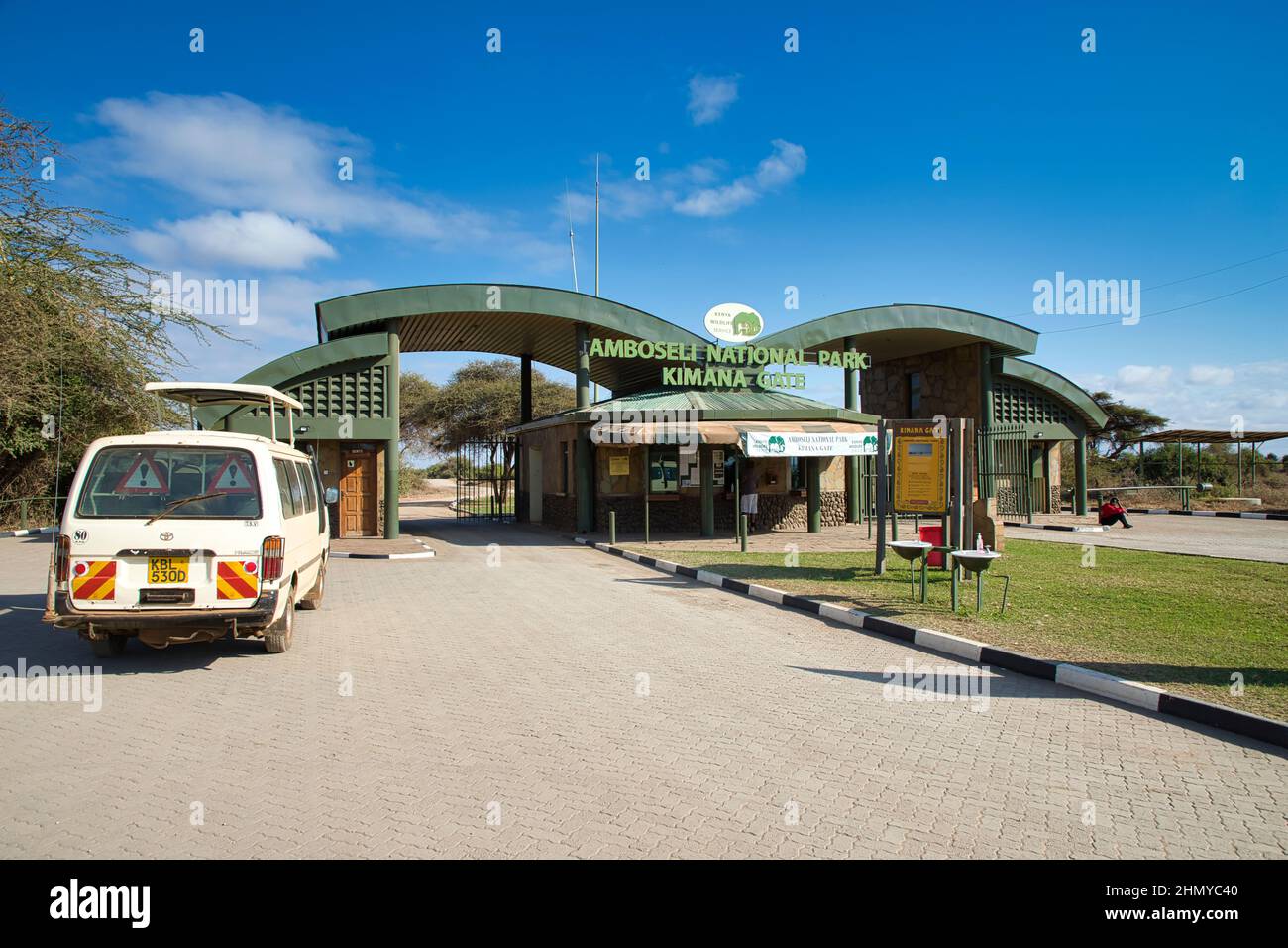 Amboseli National Park, Kajiado County, Kenya - August 02, 2021: Kimano Gate is one of five Gates to Amboseli. Stock Photo