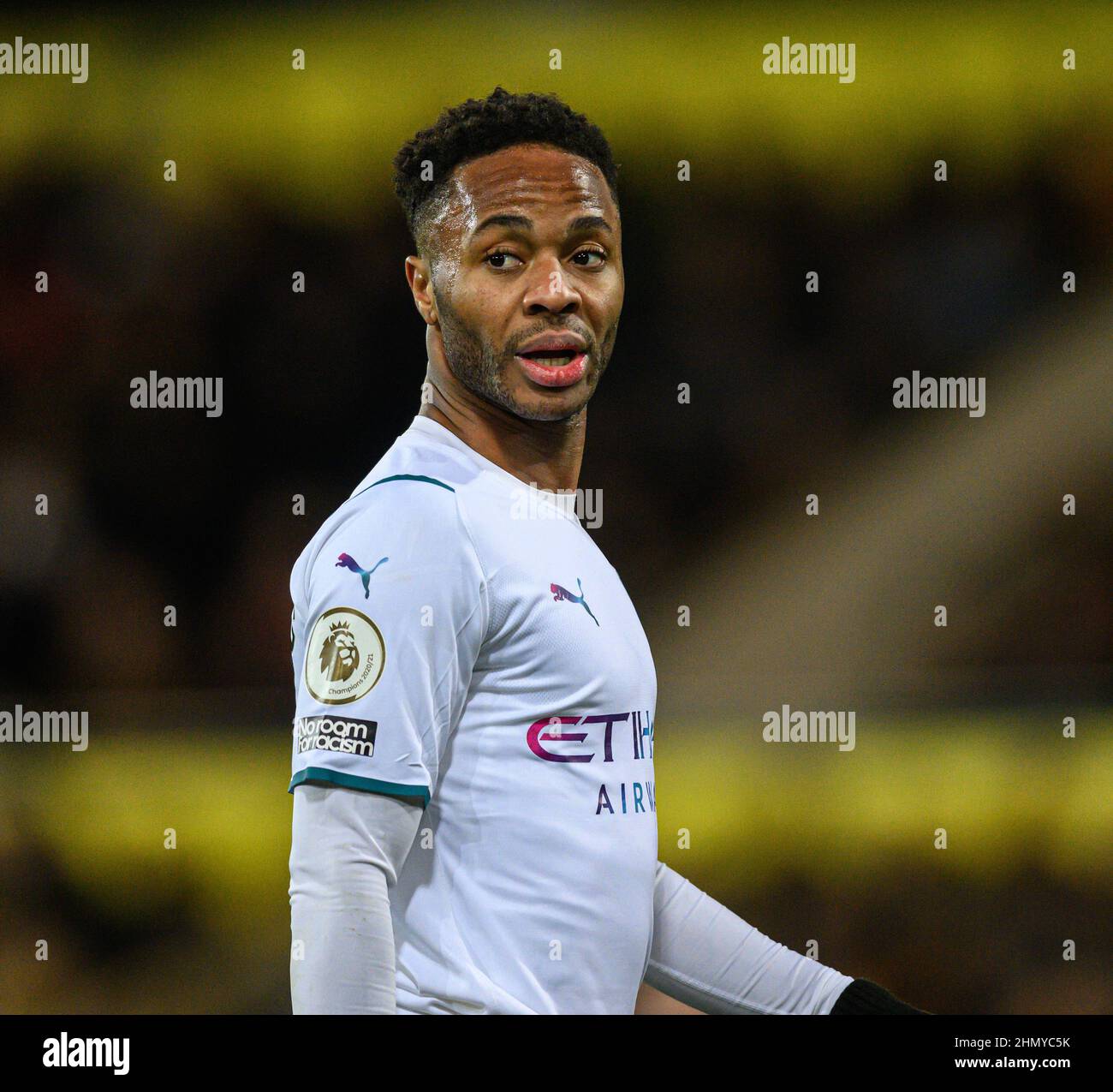 Norwich, UK. 12th Feb, 2022. 12 February 2022- Norwich City v Manchester City - Premier League - Carrow Road Manchester City's Raheem Sterling during the match against Norwich City at Carrow Road. Picture Credit : Credit: Mark Pain/Alamy Live News Stock Photo