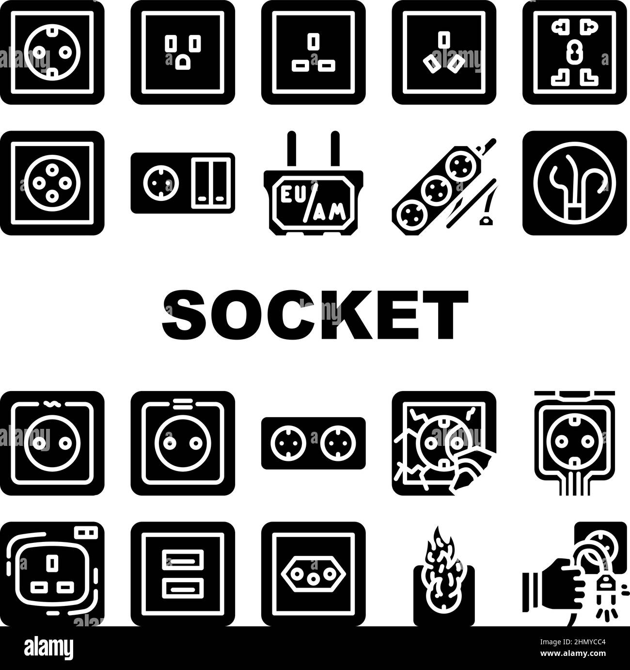 Socket Power Electrical Accessory Icons Set Vector Stock Vector Image
