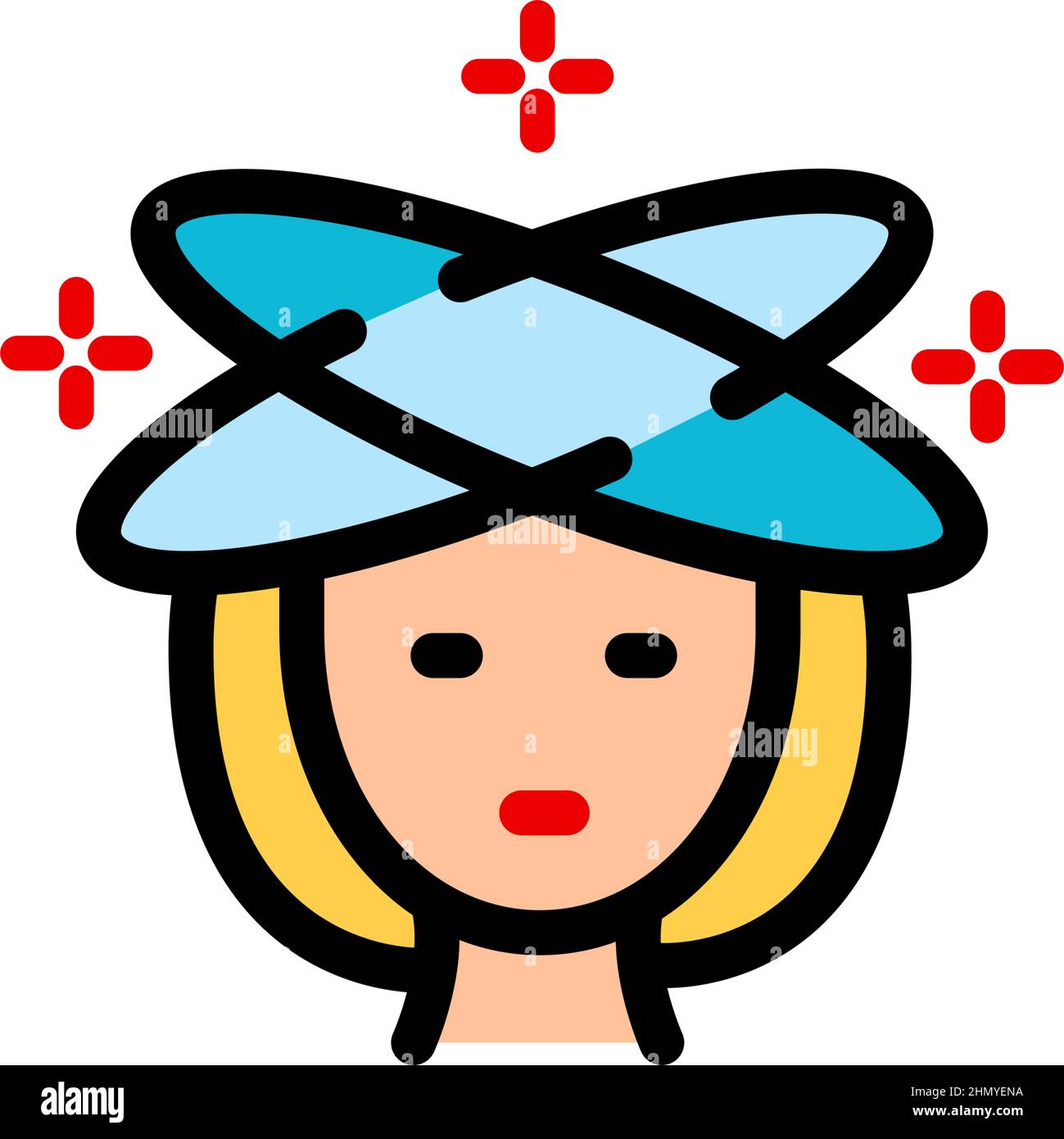 Dizziness, Migraine, Headache, Distracted Head Color Icon. Front View